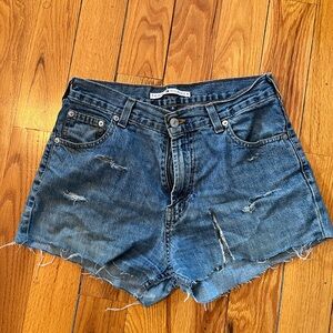 Tommy Hilfiger Distressed Dark Blue Denim Cutoff Shorts